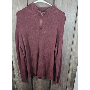 Weatherproof Vintage Mens Burgundy Quarter Zip Cable Knit Sweater Size L